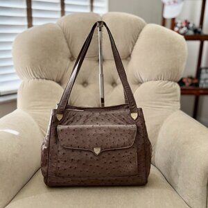VTG Auth. LANA MARKS Genuine Ostrich Slouchy Satchel Bag GORGEOUS!